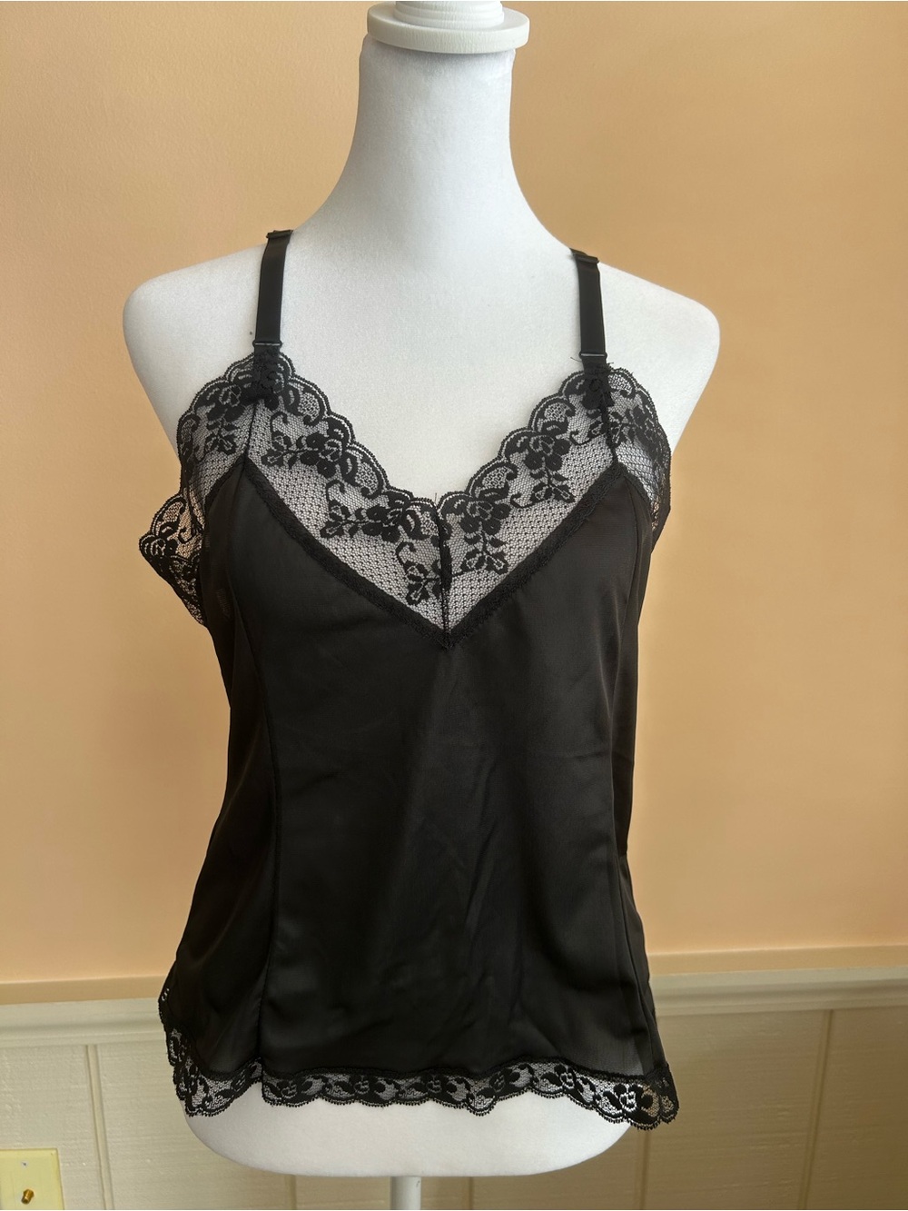 Black Lace Trim Satin Camisole